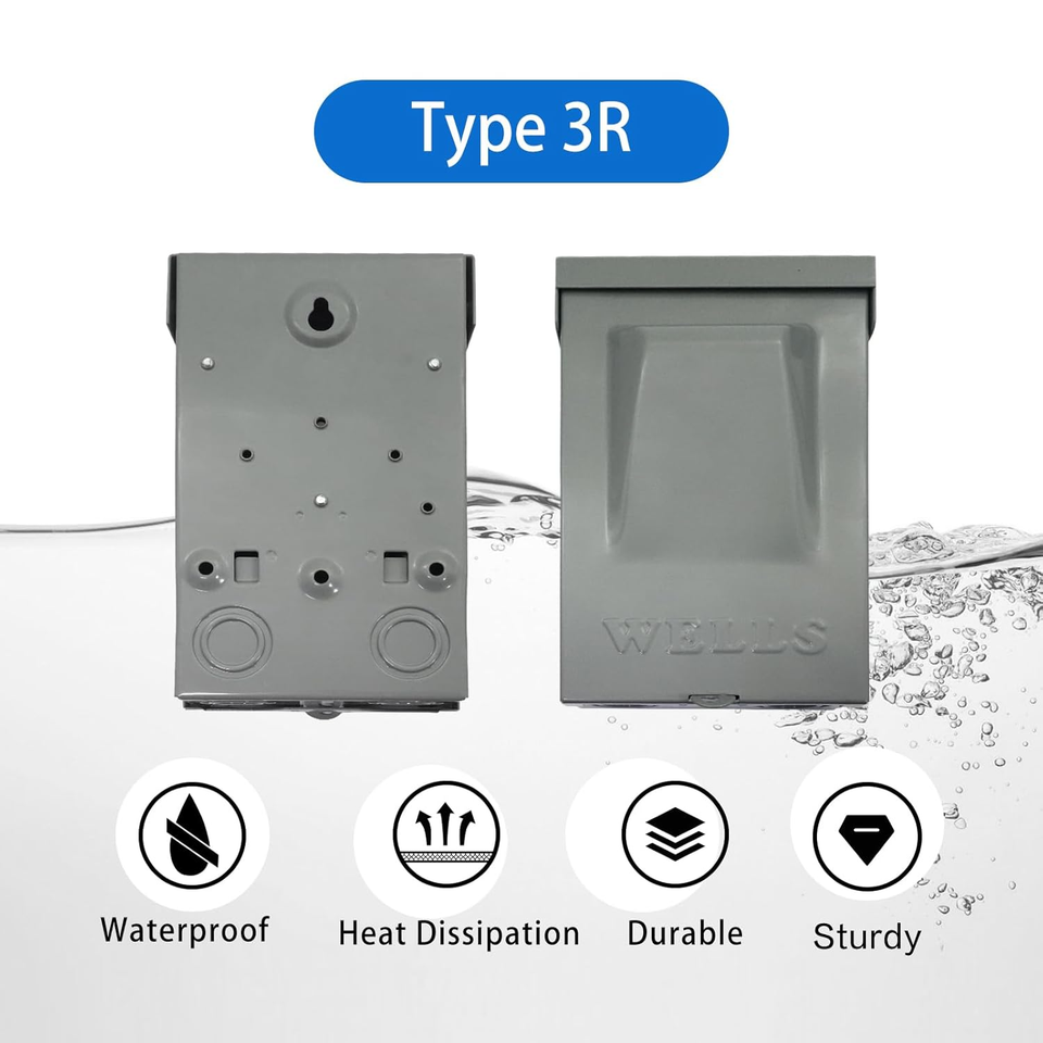 60 Amp Disconnect 120/240VAC NonFuse AC Disconnect Box Outdoor