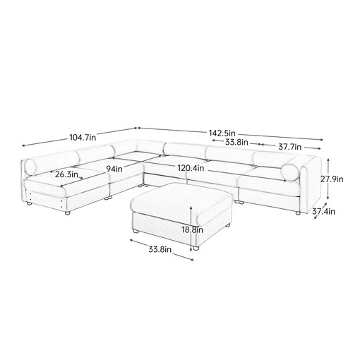 Modular Sectional Sofa Chenille Couch with Storage w/O Ottoman for Living Room - Picture 189 of 251