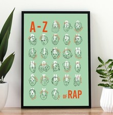 A-Z of Rap Hip Hop Music Alphabet Wall Print Poster Illustration Graphic...