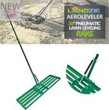 Landzie AeroLeveler Lawn Leveling Rake - Patented 36 inch Wide Pneumatic, NEW.