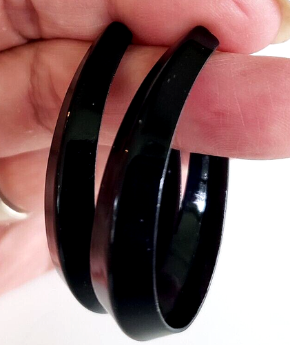 Vintage Black Enamel Oval Hoop Pierced Earrings 1-7/8" - Picture 5 of 9