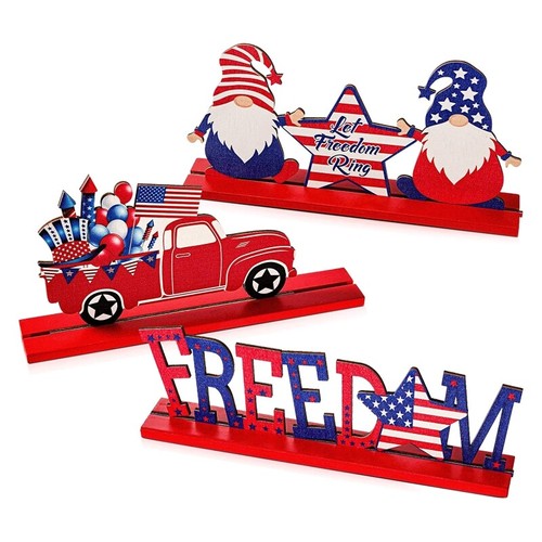 Independence Day Ornaments 3pc/set Gnome Car National Flag