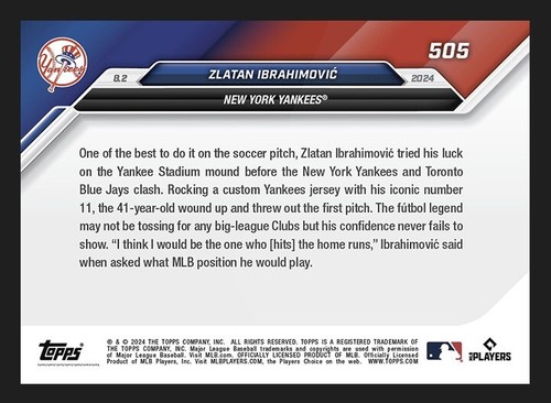 2024 TOPPS NOW MLB ⭐ ZLATAN IBRAHIMOVIC ⭐ YANKEE STADIUM ☄️ N. 505 - Picture 2 of 2