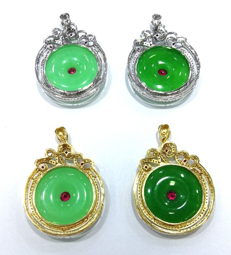 Echte grüne Jade Frieden Schnalle 18KGP Kristall Blume Anhänger Halskette Damen - Bild 10 von 15