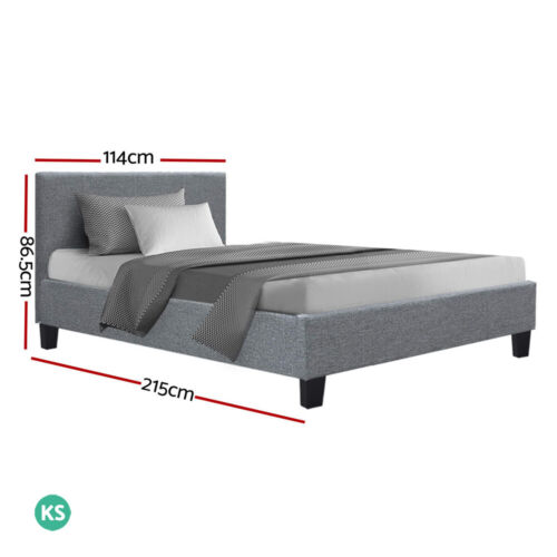 Neo Bed Frame Fabric Solid wood frame Wooden arched slat base - Grey King Single - Picture 4 of 7