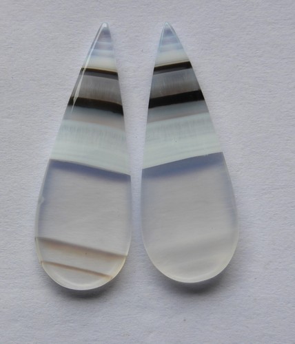 25.30 Ct Natural Banded Agate (37mm X 13mm each) Cabochon Loose Match Pair - Picture 1 of 3