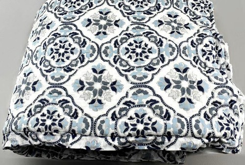 $939 JOHN ROBSHAW PALITA LAPIS KING QUILT BLANKET SHAMS SET SKY NAVY BLUE FLOWER - Picture 2 of 6