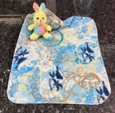 Handmade Blue Birds Floral Fleece Puppy Dog Comfort Security Blanket Bunny Toy