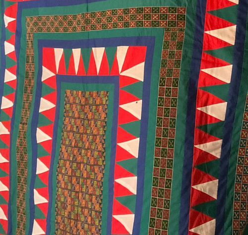 Red & Green Cotton & Embroidered Textile by Hmong Artist Lee Yang 9.5 x 6.5 feet - Picture 10 of 19