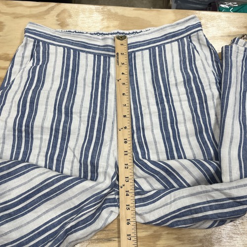 Christian Siriano Women's Blue Linen Wide Leg Pants Size L Pull On Crop Striped - Picture 11 of 11