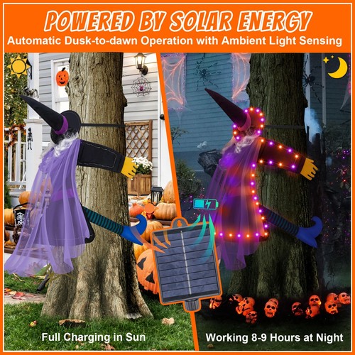 Solar Halloween Decorations Outdoor Witches, 43" Flying Witch Crashing into T... - Picture 5 of 7