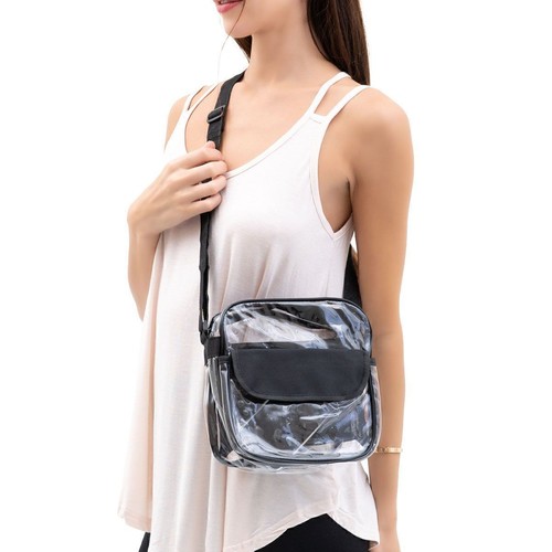 Clear PVC Crossbody Bag Womens Transparent Handbag Zip Stadium Shoulder Tote - Picture 4 of 11