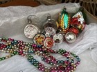 vintage christmas 11 Glass Baubles String Of Glass Beads Tree Decoration Concave