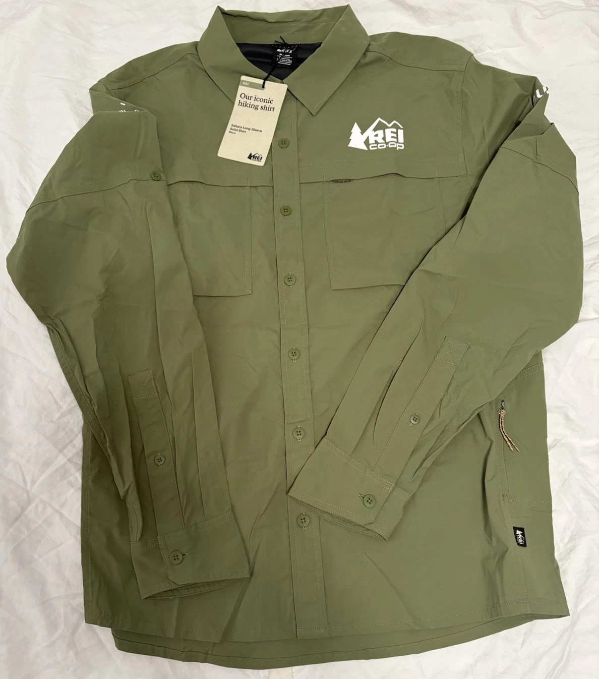 REI Co-op Sahara Men’s Medium Shirt Sage Green Long Sleeve Hiking UPF 50+ NWT