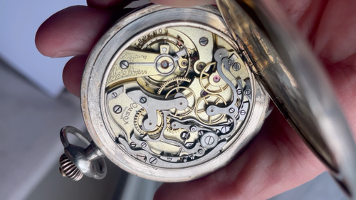 Antique Omega Silver Mechanical Open Face Chronograph Pocket Watch B183 - Video 1 of 1