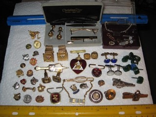 vintage men's jewelry lot Cuff links ties tacks & clips Christian Dior set