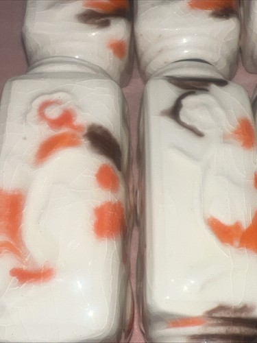 SET 12 Vintage Makramee Perlen groß bunt ORANGE BRAUN GELB 70er Zylinder 3D - Bild 2 von 18