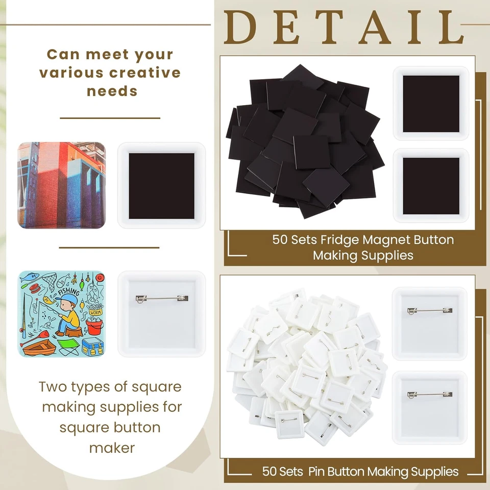 100 Sets 50Mm/1.97 Inch Square Button Parts, Include 50 Fridge Magnet Maker Supp - Image 4 of 4