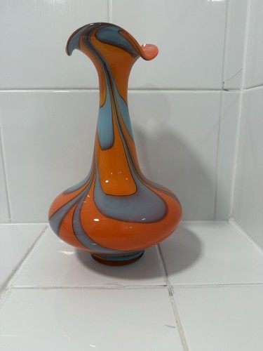 Jarrón de cristal de Murano Empoli Veteria Artigiana naranja jaspeado retro vintage - Imagen 7 de 13