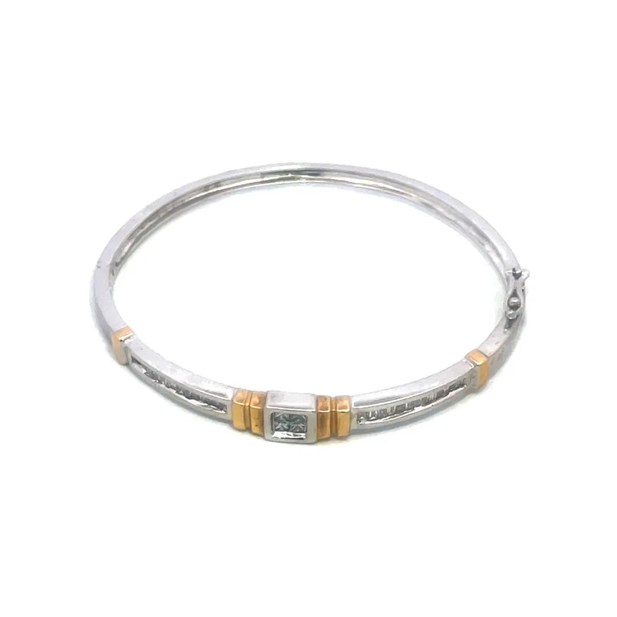 Brazalete Oro Diamante 7120 14k Dos Tonos Bisagras Estilo Forma Ovalada Foto 4 de 4