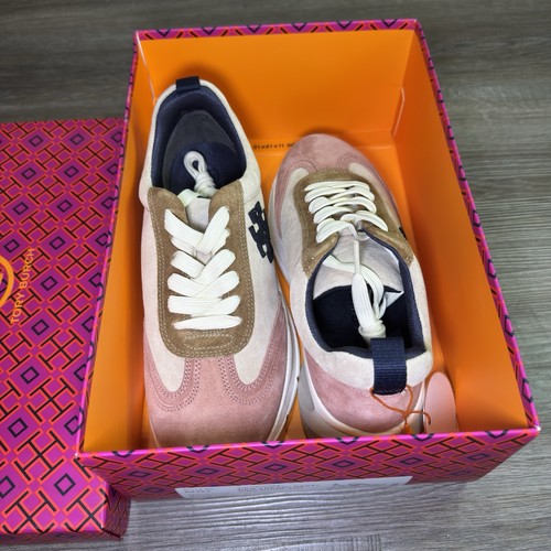 Gr. 7 Tory Burch Good Luck Sneaker Multi Panel Creme Navy Pink Wildleder Turnschuhe - Bild 12 von 14