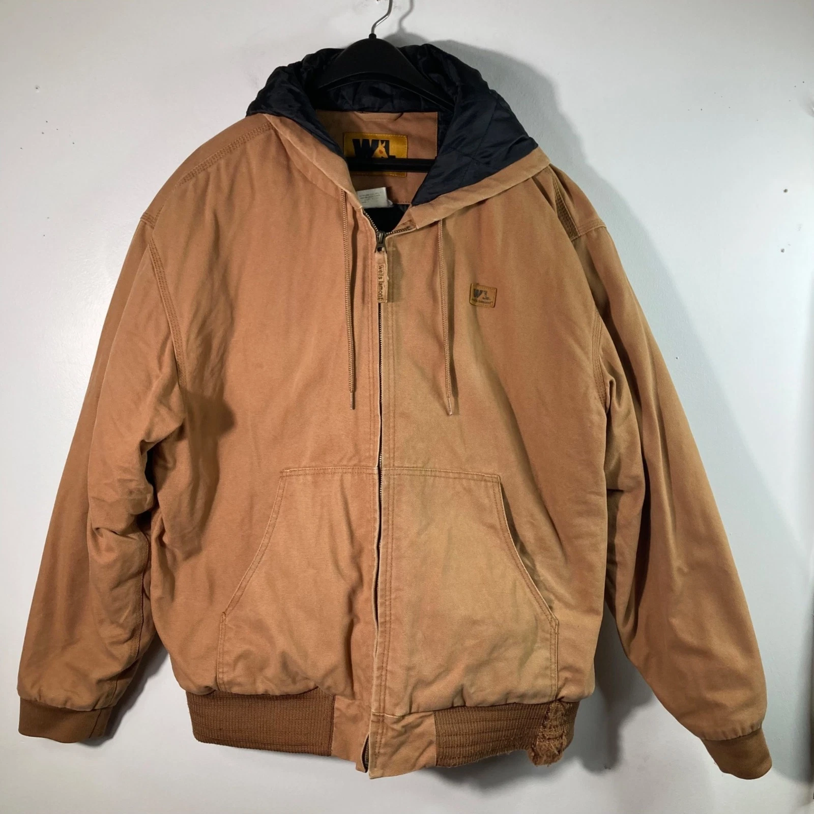 Mens Wells Lamont Insulated Canvas Hooded Jacket Rust L Spots Cotton Polyester F