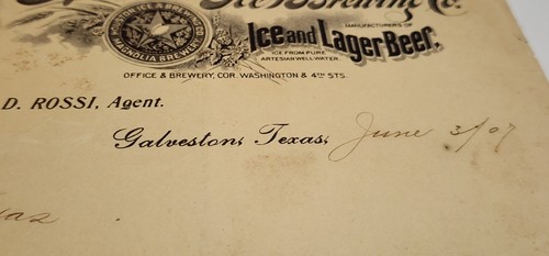 1907 Houston Ice & Brewing Co Magnolia Beer Billhead (Galveston) Texas Letter - Picture 8 of 10