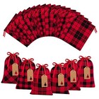  24 Pack Mini Christmas Cotton Present Gift Bags Buffalo Plaid Drawstring Gift 