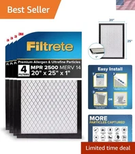 Air Filter Furnace 20x25x1 MERV 14 MPR 2500 Allergen Virus 4 Pack
