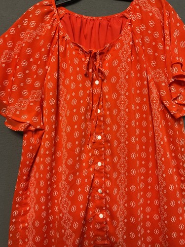Boho Orange Starburst Peasant Top Size XL Tiered Ruffle Sleeve Cottage Core Boho - Picture 2 of 8