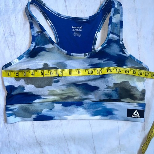 Sujetador deportivo acolchado camuflado azul Reebok XLarge XLarge para mujer nuevo sin etiquetas - Imagen 7 de 10