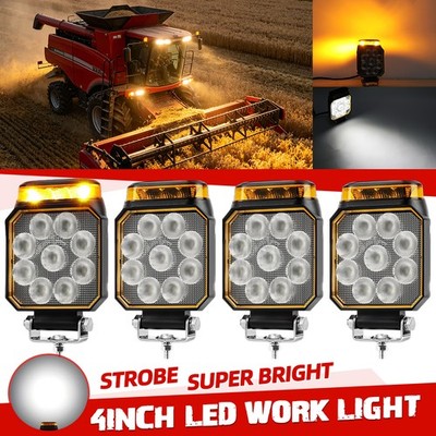 4x Flood Beam 4'' Powerful LED Work Warning Lights for Tractor Excavator Forklift