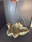 Glazed Ceramic Hanging Leaf Shaped Bird Bath, Dish, Bird Feeder 