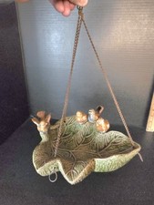 Glazed Ceramic Hanging Leaf Shaped Bird Bath, Dish, Bird Feeder 