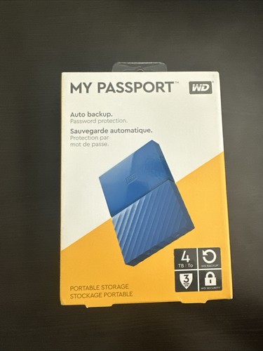 Wd 4Tb My Passport Portable External Hard Drive, Blue SEALED NEW