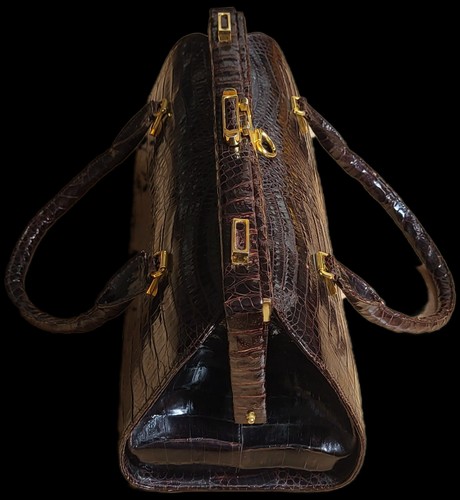 True Vintage Lamprom Couture Handtasche 60er Kroko Bowling Dunkelbraun Luxus - Bild 12 von 24