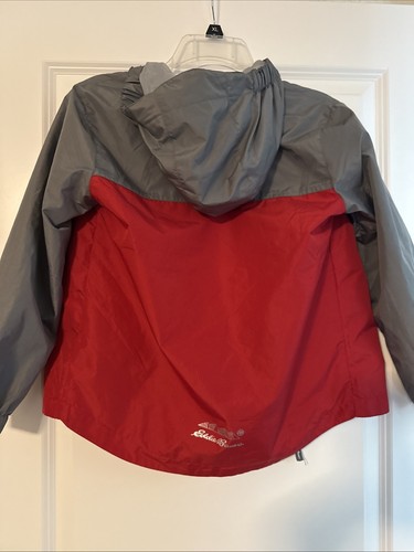 Eddie Bauer Rain Windbreaker Jacket Hooded Red Gray Youth Kids Size S 7/8 - Picture 5 of 6
