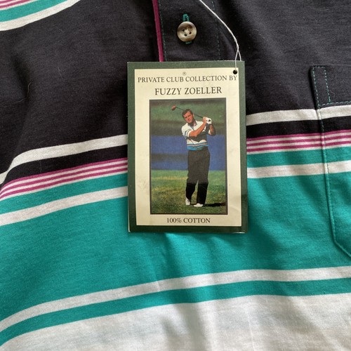 NUEVO CON ETIQUETAS NOS Camisa de Golf Vintage Club Privado Difusa Zoeller Rayas Bolsillo Algodón XL - Imagen 8 de 8