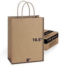 Brown Paper Bags Bulk with Handles 8 X 4.5 X 10.5 [100 Bags]. Ideal for Shopp...