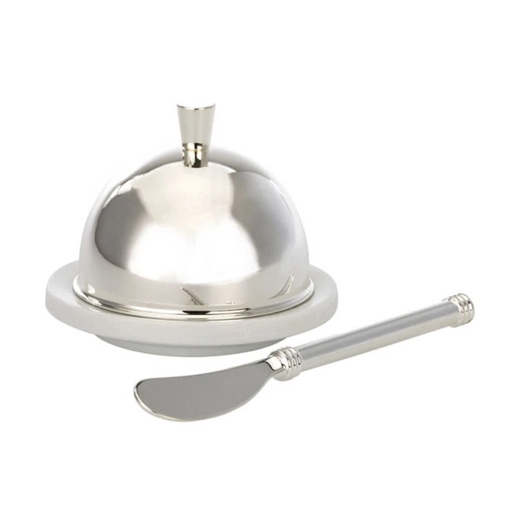 Butter Dish Jar Silver with Porcelain Butter Dish Butter Bell Butter Container