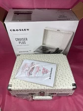 Crosley Cruiser Plus Portable Turntable Built Speakers Bluetooth WHITE OSTRICH