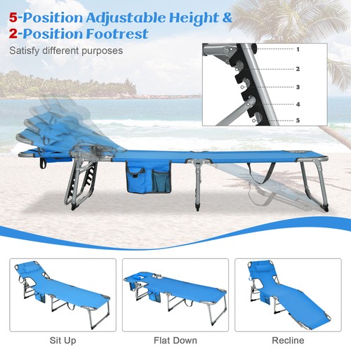 Folding Chaise Lounge Chair Bed Adjustable Outdoor Patio Beach Camping Recliner - Picture 6 of 10