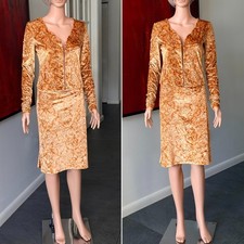 ROBERTO CAVALLI stretch velvet set top skirt Baroque print from 1990s