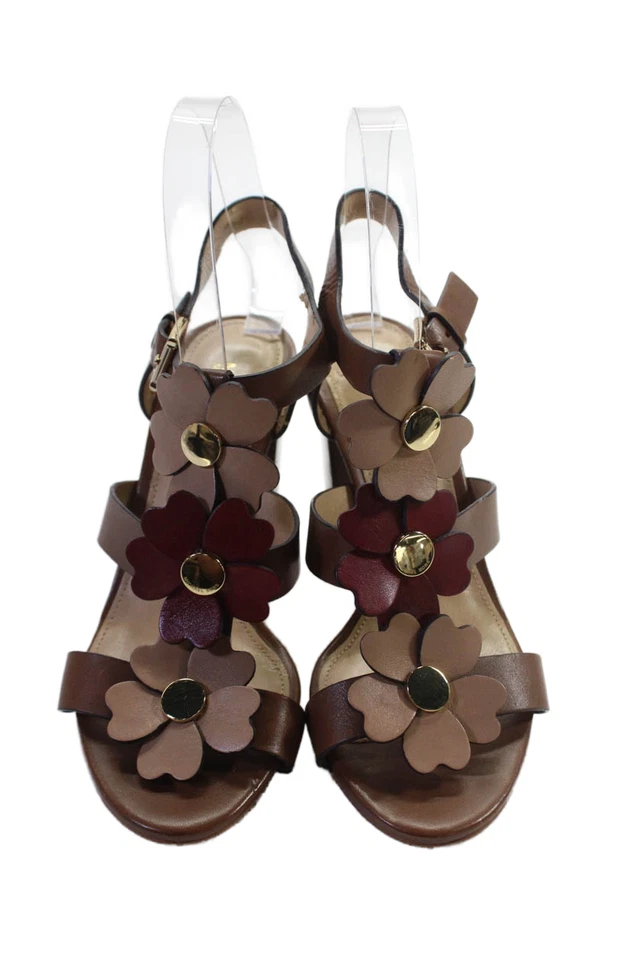Sandálias femininas Michael Michael Kors salto bloco floral tira no tornozelo marrom tamanho 6 - Imagem 2 de 4