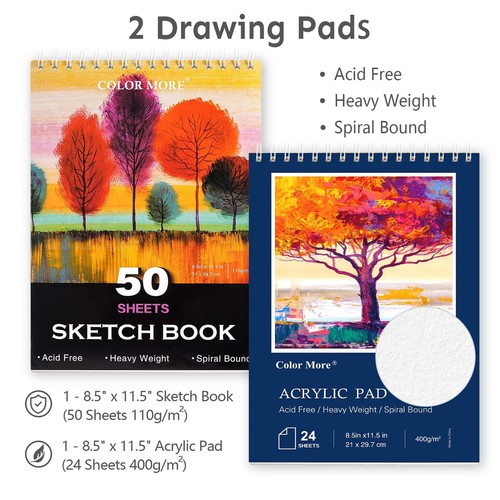 175 Stück Deluxe Kunst Set mit 2 Zeichenblöcken, Acrylfarben, Buntstifte, Farben... - Bild 5 von 7