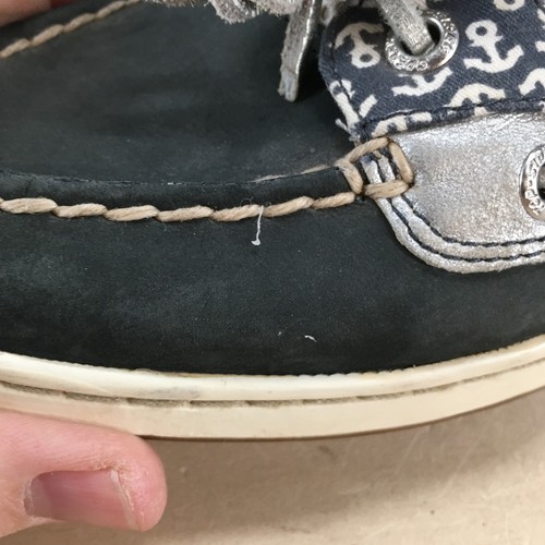 Sperry Boat Shoes Women 8.5M Navy Silver Angelfish Critters Mesh Nautical Deck - Picture 7 of 17