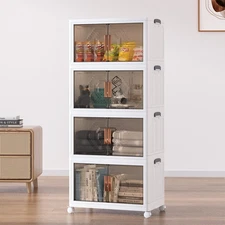 19 Gal Stackable Storage Bins with Lid, 4 Pack Plastic Collapsible Storage Ca...