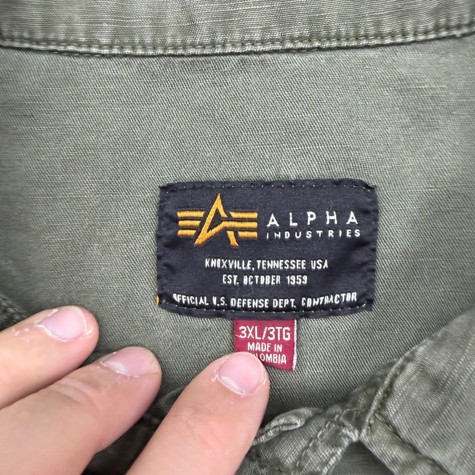 Camisa Alpha Industries Para Hombres Verde Oliva Manga Corta Con Botones 3XL Foto 3 de 4