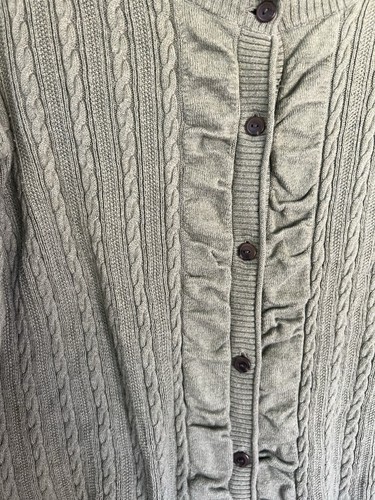 Eddie Bauer Sweater Womens Cardigan Cable Knot Green Ruffle Medium 90s Button Up - Picture 4 of 7