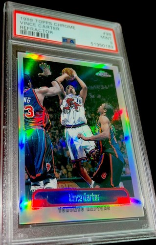 1999-00 Topps Chrome Vince Carter Refractor Card #98 PSA 9 MINT POP 28 2nd Year! - Picture 3 of 7